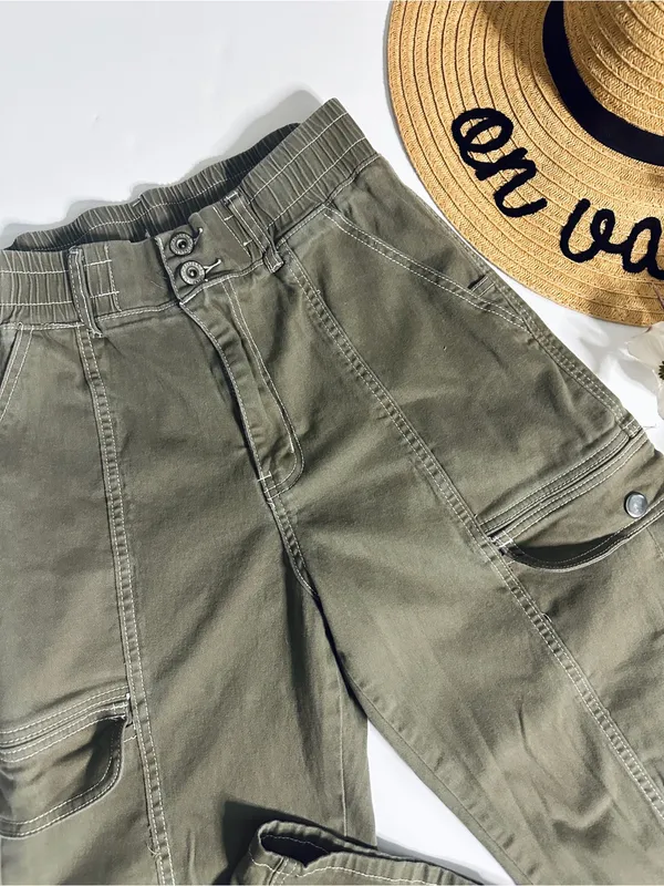 Y2K 90s Green Utility Cargo Pants Size 9/10 Stretch Military - Image 3