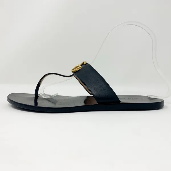 Gucci Marmont GG Black Leather Thong Sandals Gold Logo EU 38.5 - Image 2