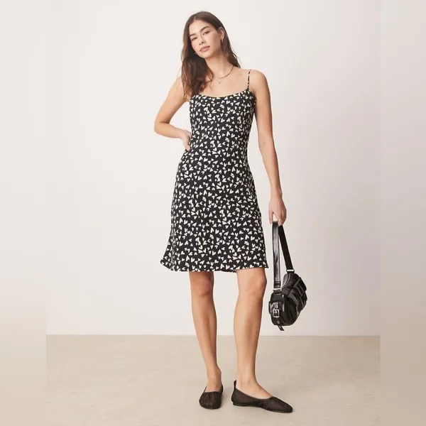 Abercrombie & Fitch Julia Heart Print Valentines Slip Mini Dress Small Black - Image 2
