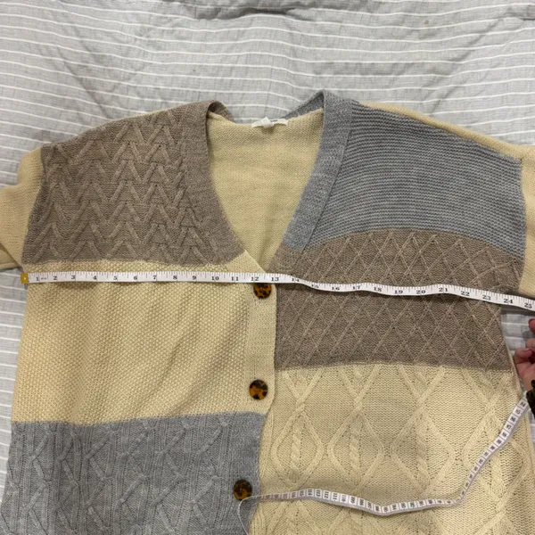 Maurice's Patchwork Cable Knit‎ Cardigan Sweater Medium Brown - Image 4