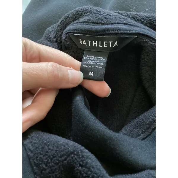 Athleta Black Fleece Wrap Neck Sweatshirt Dress Long Sleeve Thumbholes Womens M - Image 5