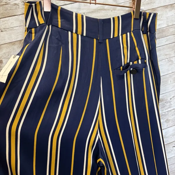NWT Maeve Anthropologie Womens 6 Pants Wide Leg Navy/Marin Mustard White Striped - Image 7