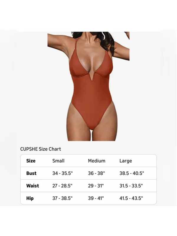 NEW CUPSHE Swimsuit One Piece Bathing Suit Deep V Crisscross Back Adjustable S - Image 3