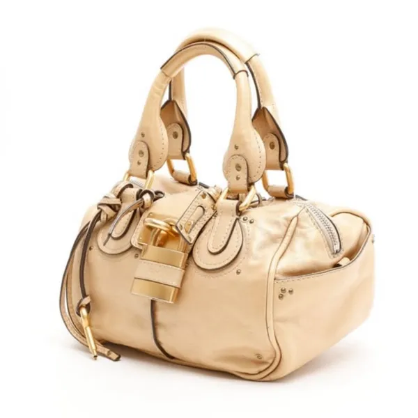 CHLOE PADDINGTON Leather Handbag Beige Cream Crossbody Strap Lock & Key - Image 4