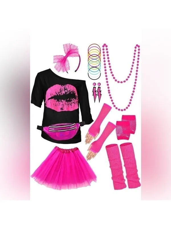 WILDPARTY 80s Outfit for Women Costume Accessories Set Pink Tutu Fanny Pack - Image 2