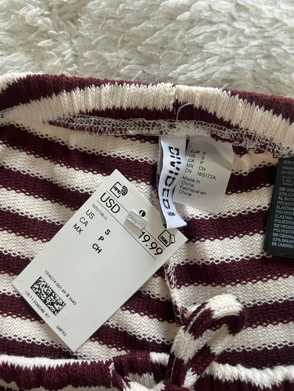 H&M Knit Pants White/Dark Red Striped - Image 7