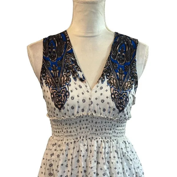 Free People Star Print Studded Dress Baby Doll Empire Waist Open Back Plunge XS - Image 3