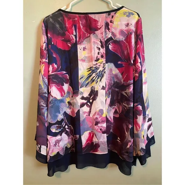 Valerie Stevens Floral Scoop Neck Chiffon Type Long Sleeve Top Size XL NWOT - Image 5