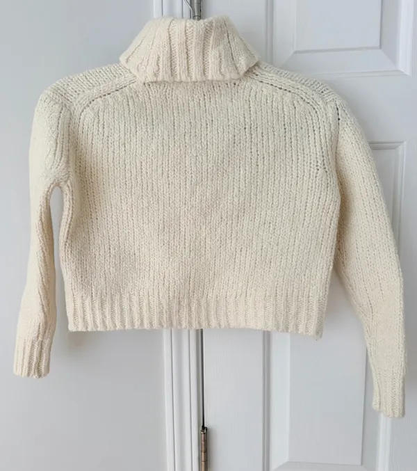 J.Crew Cream Turtleneck Cropped Sweater in Textured Wool Yarn, Size XXS - Image 4