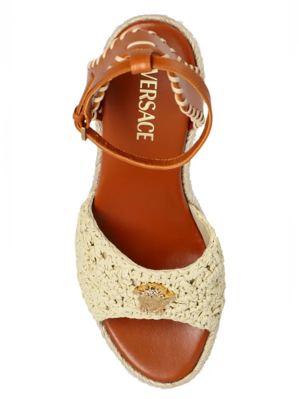 VERSACE Medusa raffia espadrilles wedges sandals - Image 5