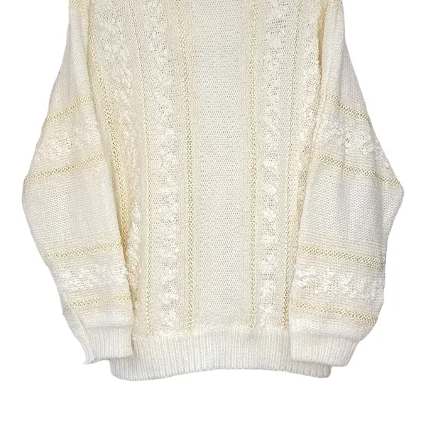 80s Vintage Le Chois Ivory Thick Knit Sweater Women's Size Large - Image 10