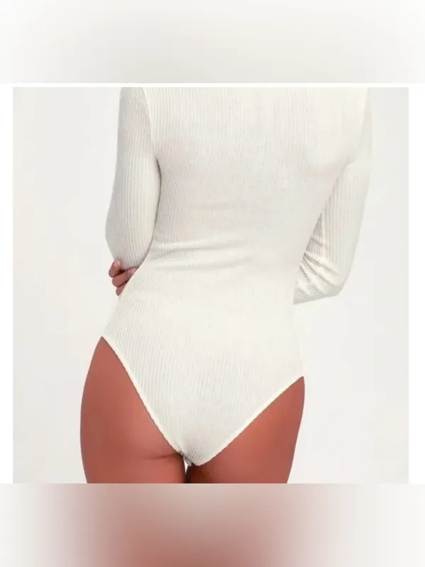 Free People Intimately Cozy Up With Me Ribbed V-Neck Bodysuit Sz L Balletcore - Image 4
