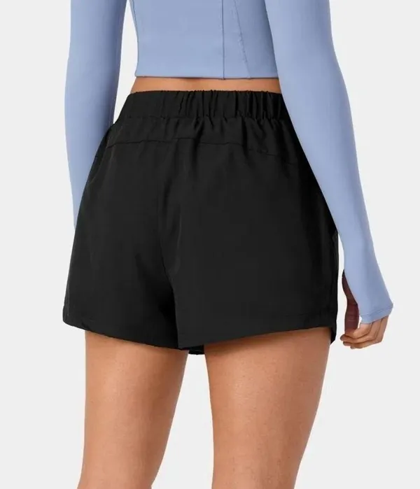 Halara High Waisted Elastic Waistband Drawstring Ruched Pocket Shorts 3" Black S - Image 2