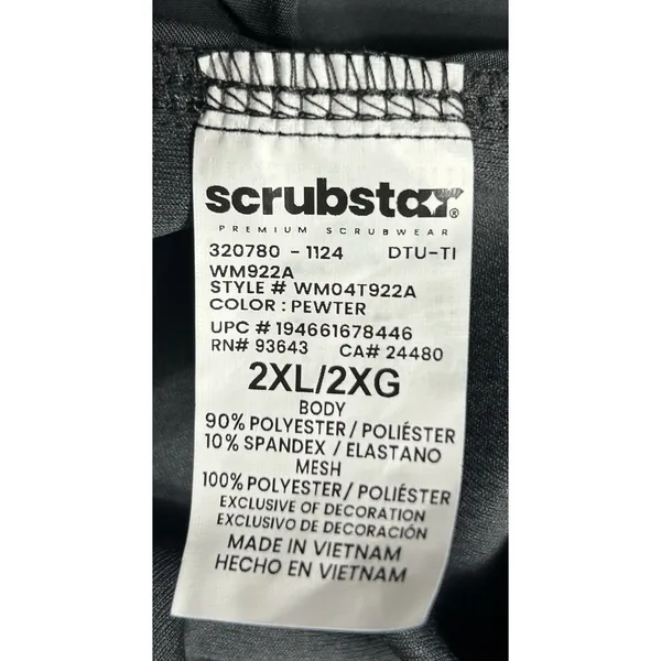 NWT Scrubstar Premium Performance Notch Neck Scrub Top 2XL Pewter Gray - Image 8