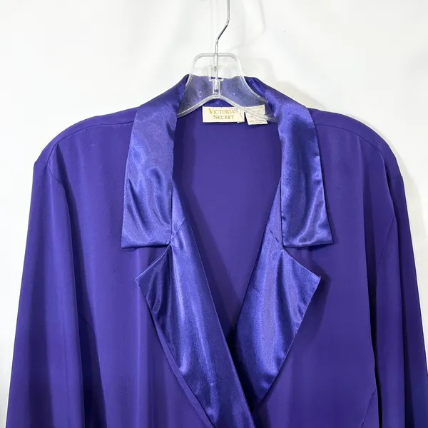 VTG Victoria's‎ Secret Large Pajama Top Purple Satin Trim Double Breasted 1696 - Image 3