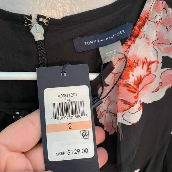 Tommy Hilfiger Women's Size 2 Floral Chiffon Dress Black Pink Floral Long Sleeve - Image 10
