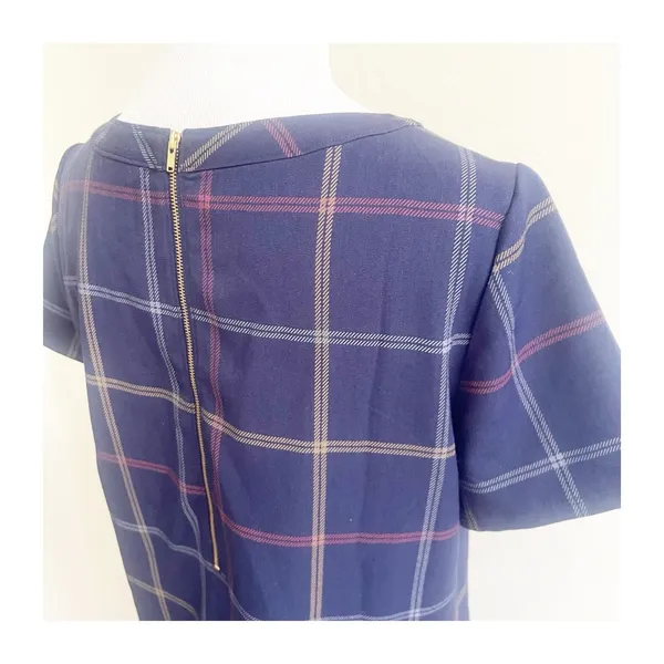 J. Crew Plaid Shift Dress Plaid Pocket Dress Short Sleeve Navy Sz 8 Preppy - Image 9