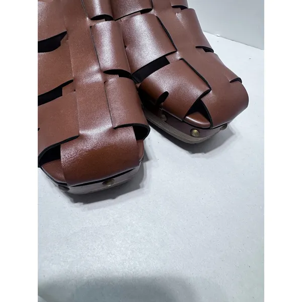 a.n.a Fernberg Brown Woven Fisherman Mules Studded Clog Block Heel Sandals 9M - Image 7