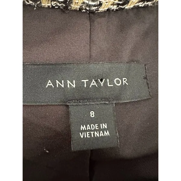 Ann Taylor Tweed‎ Jacket Bomber Zip Blazer Size 8 Fringe Career Yellow Metallic - Image 8