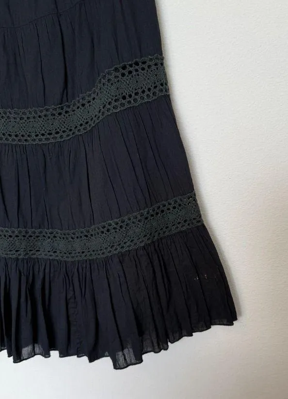 Vintage Y2K Black Lace Tiered Peasant Skirt Midi - Image 5