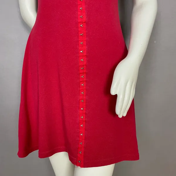 Vintage 90s Mini Dress Hook and Eye Front Retro Sleeveless A-Line Scoop Neck - Image 5
