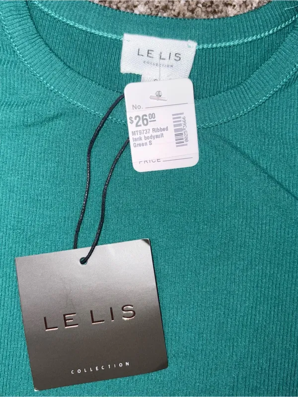 LE LIS Boutique Women’s Green Ribbed One-Piece Bodysuit NWT - Image 2