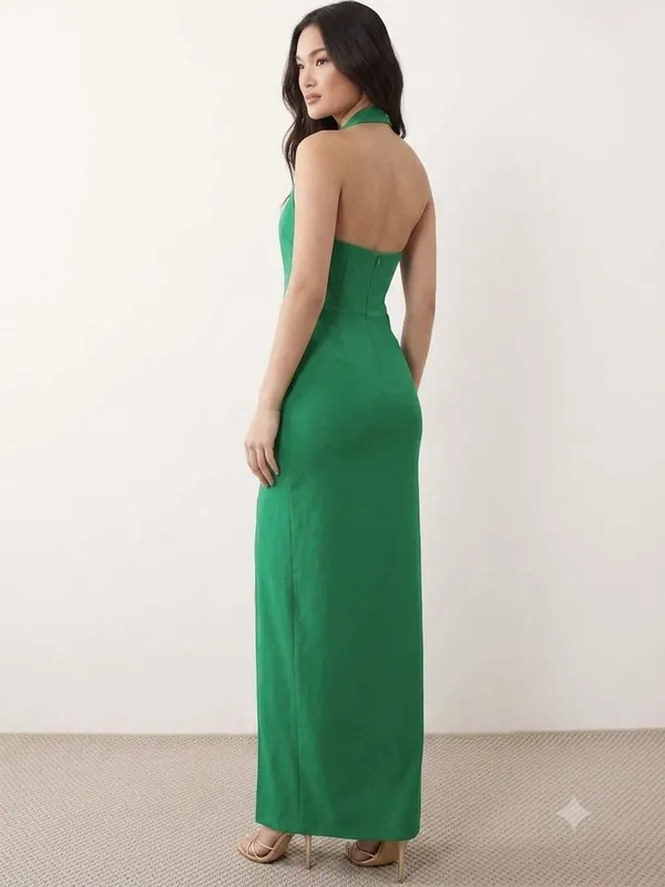 Vesper ASOS Green Bengaline Halterneck Thigh Split Maxi Dress Sz 8UK USA 4 - Image 2