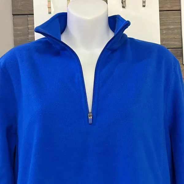 Land’s End Royal Blue 1/4 Zip Long Sleeve Mock Neck Fleece Pullover-Lrg/P 14-16 - Image 6