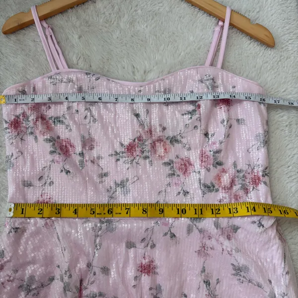 Lulus Flourishing Shine Light Pink Floral Sequin Tiered Maxi Dress Size Large - Image 8