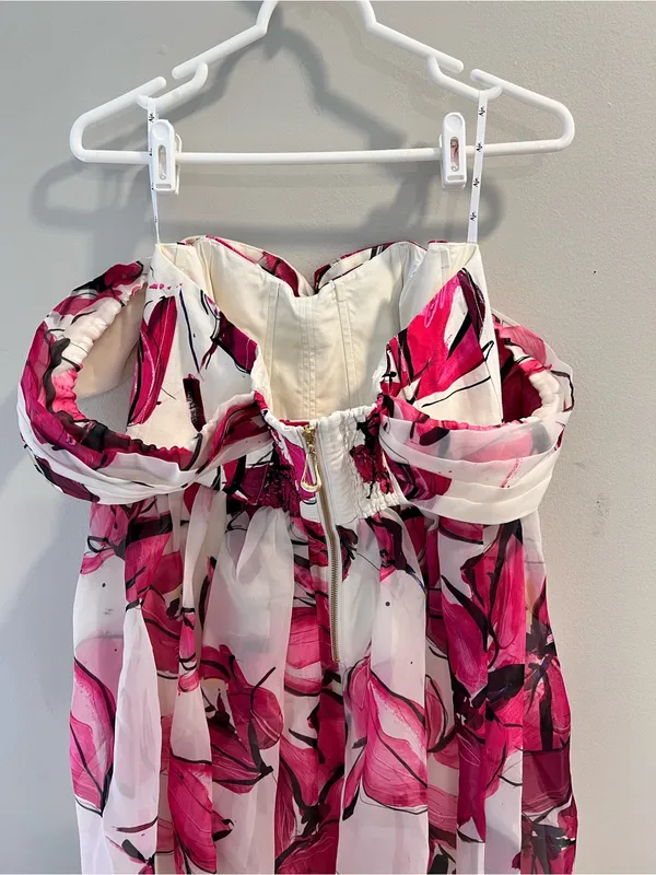 NWT Aje Cordelia Corsetted Maxi Dress In Falling Florals Pink Size 12 - Image 8