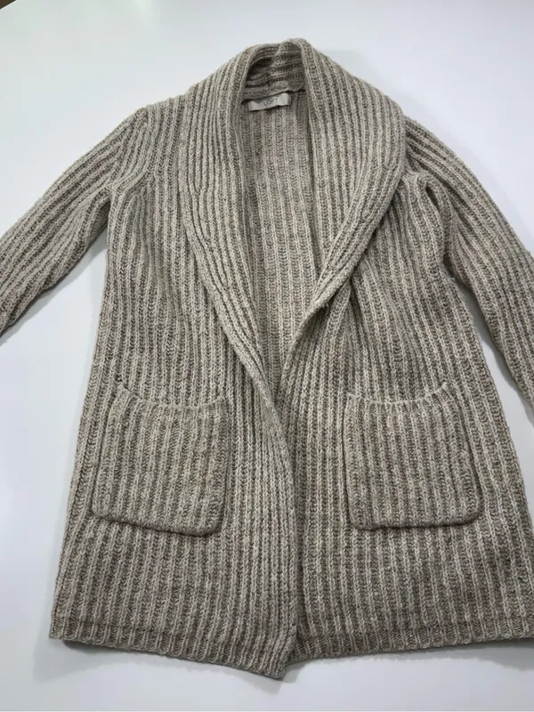 LOFT Wool Silk Blend Beige Chunky Open-Front Cardigan Size Small - Image 2