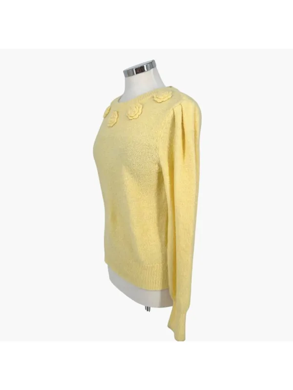 Joie Floral Embellished Puff Sleeve Sweater Cottagecore Coquette Yellow Small - Image 5