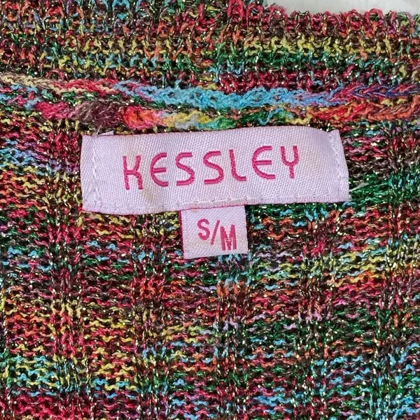 Vintage y2k Kessley Multicolor Rainbow Metallic Bell Sleeve Cardigan Sweater S - Image 8