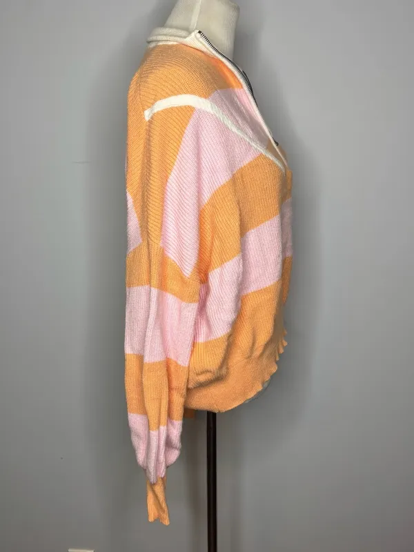 Vici - Orange & Pink Sleek Stride Striped Quarter Zip Sweater - Image 7