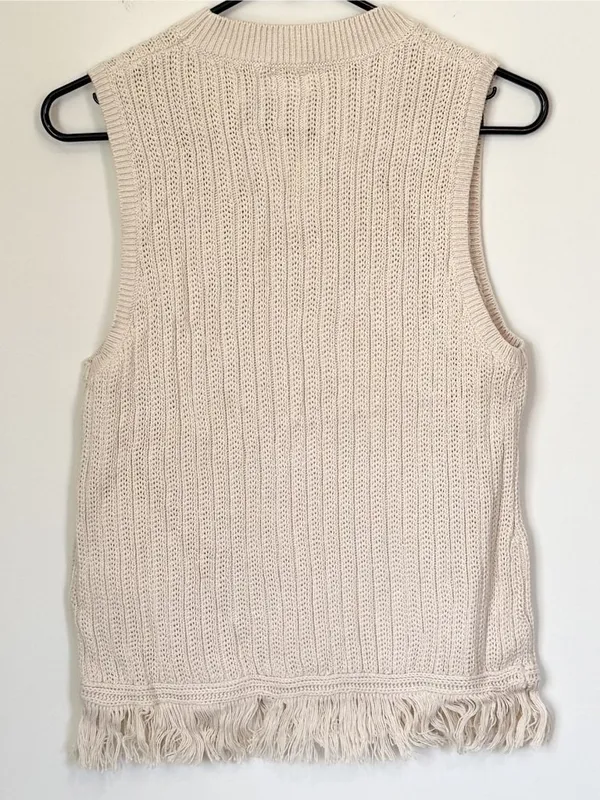NWT J. Crew Tan Cream Fringe Sleeveless Sweater - Size: Small - Image 5