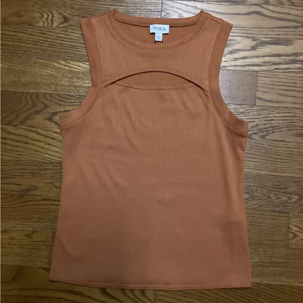 Terea Ava Ribbed Cut out tank Terracotta Size Large - Image 6