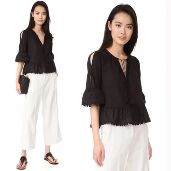 Madewell Peekaboo Pom-pom Top-Black - Image 3