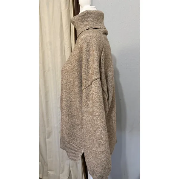 HM Womens Sweater S Oversized Beige Marl Turtleneck Wool‎ Blend Seam Detail - Image 14