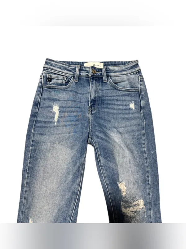 KanCan High Waisted Distressed Jeans Women's 26 Light Wash Denim Faded Stretch - Image 5