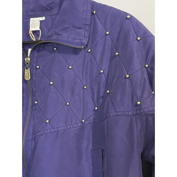 FuDa Silk Windbreaker Jacket Purple Womens PL Full Zip Studded Quilted‎ Vtg 90s - Image 2