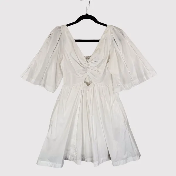 Abercrombie Fitch Dress White Mini V Neck Cutout Poplin Coastal Cowgirl Small - Image 2