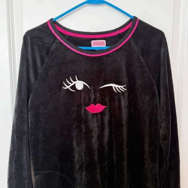 Kate Spade Womens Velour Pajama Dress Size Small Wink Eye Cozy Soft Lounge - Image 2