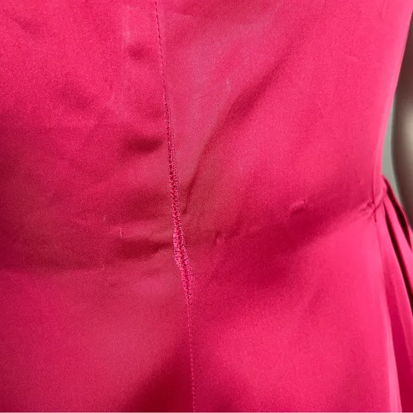 Vintage 1950s Dress A-Line Pink‎ Sleeveless Retro Satin FLAWS Handmade Zip-Up - Image 14