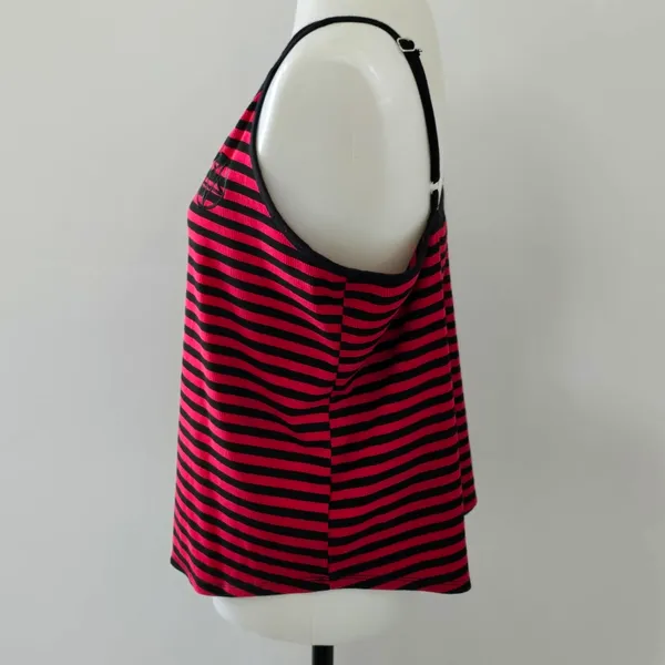 Hot Topic Red & Black Striped Crisscross Strap Pentagram Patch Tank Top Size XL - Image 3