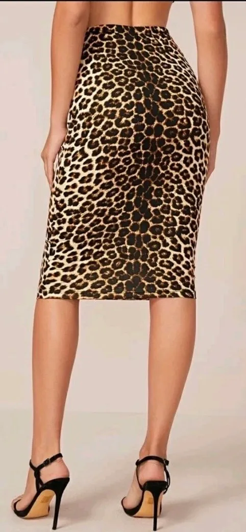 SheIn Leopard pencil skirt high waist L new - Image 4