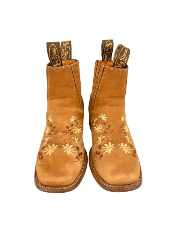La Sierra Western Boots Floral Embroidery Size 7 Light Brown Nubuck - Image 10
