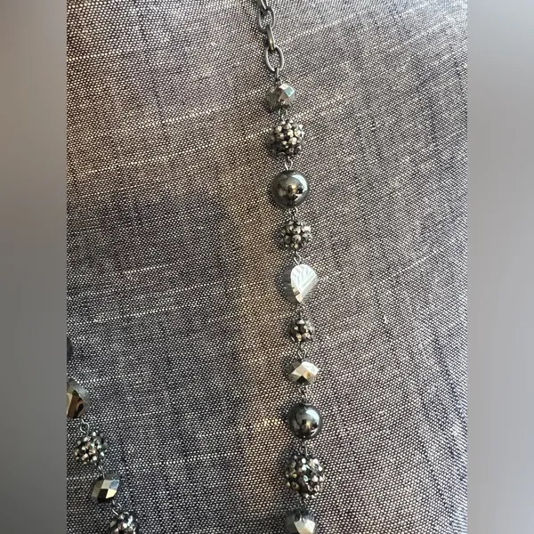 Boutique Gunmetal Crystal & Beaded Long Chain Statement Necklace NWT New - Image 2