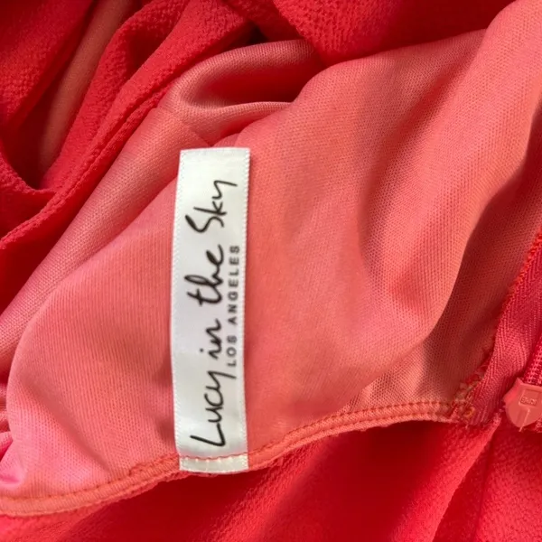 Lucy in the Sky Aubrey Ruffle Dress in Red Coral Sz S Open Back Mini‎ Preppy - Image 4