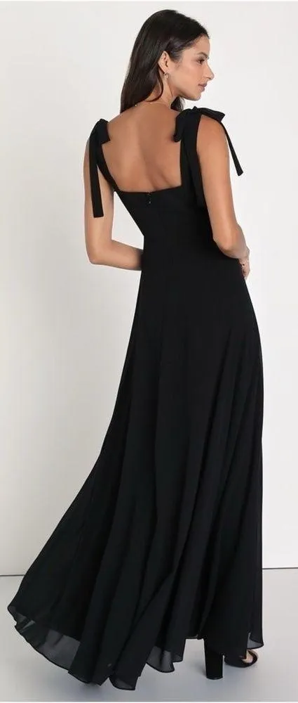 LULU’S Love Me Forever Black Tie Strap Square Neck Maxi Dress - Image 2
