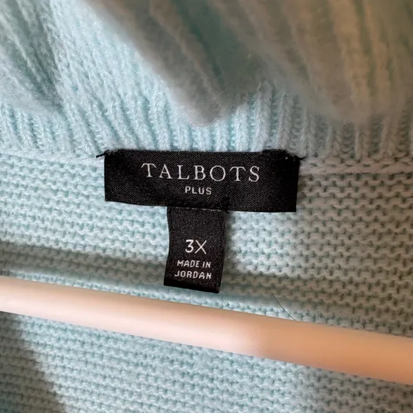 Talbots Plus Sky Blue Ruffled‎ Neck Textured Knit Sweater Size 3X - Image 4
